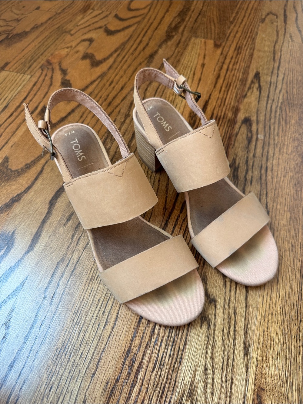 TOMS Beige/Tan Two-Band Block Heel Sandals